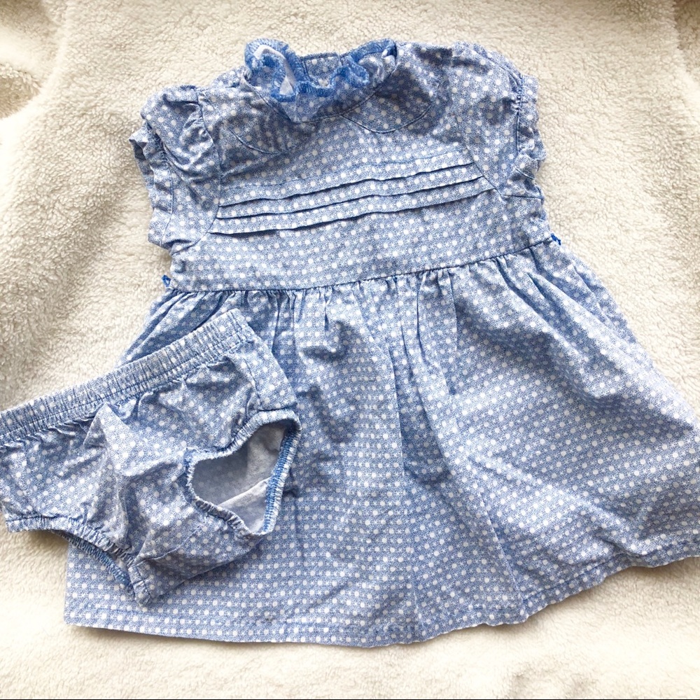 Blue & White Frilly Dress Size 6 Months